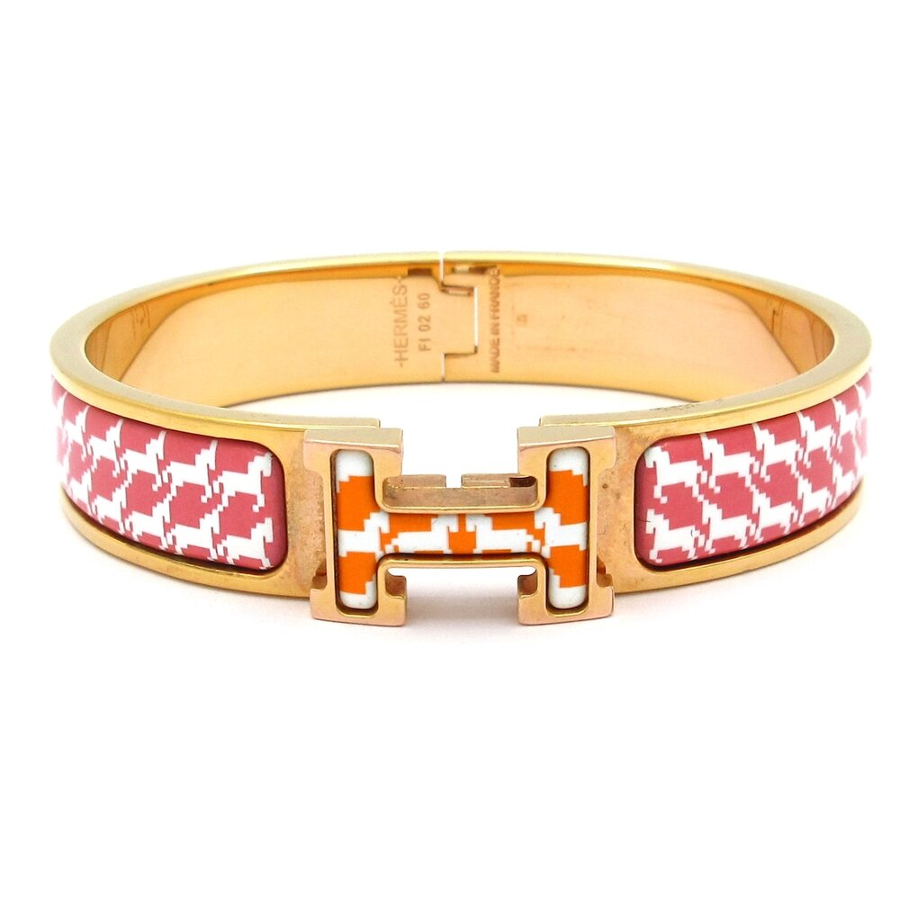 Hermès Clic H Bangle Rose Gold Pink Orange Hardware Patent Leather